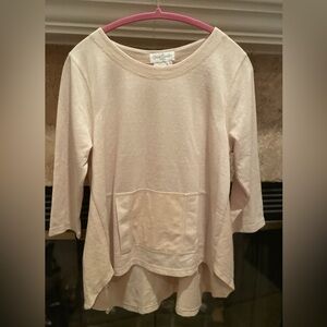 NWT Women’s Beige Patchwork Coastal Lagenlook Lagum 1/2 slv Tunic Minimalist SM